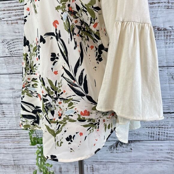 Van Heusen Blouse Tunic size Extra Large Ivory Cream Coral Floral Garden Wedding - Picture 10 of 12